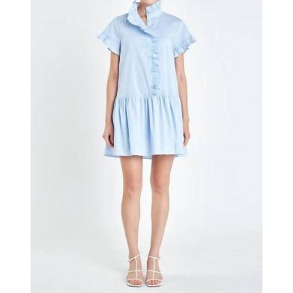 NEW ENGLISH FACTORY ruffled mini dress in powder blue - Picture 1 of 1